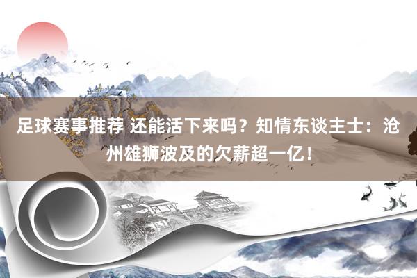 足球赛事推荐 还能活下来吗？知情东谈主士：沧州雄狮波及的欠薪超一亿！